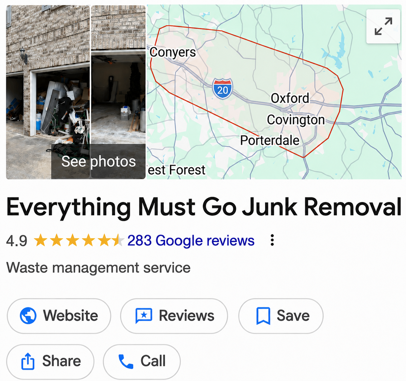 Google Business Profile after: 283 reviews, 4.9 stars